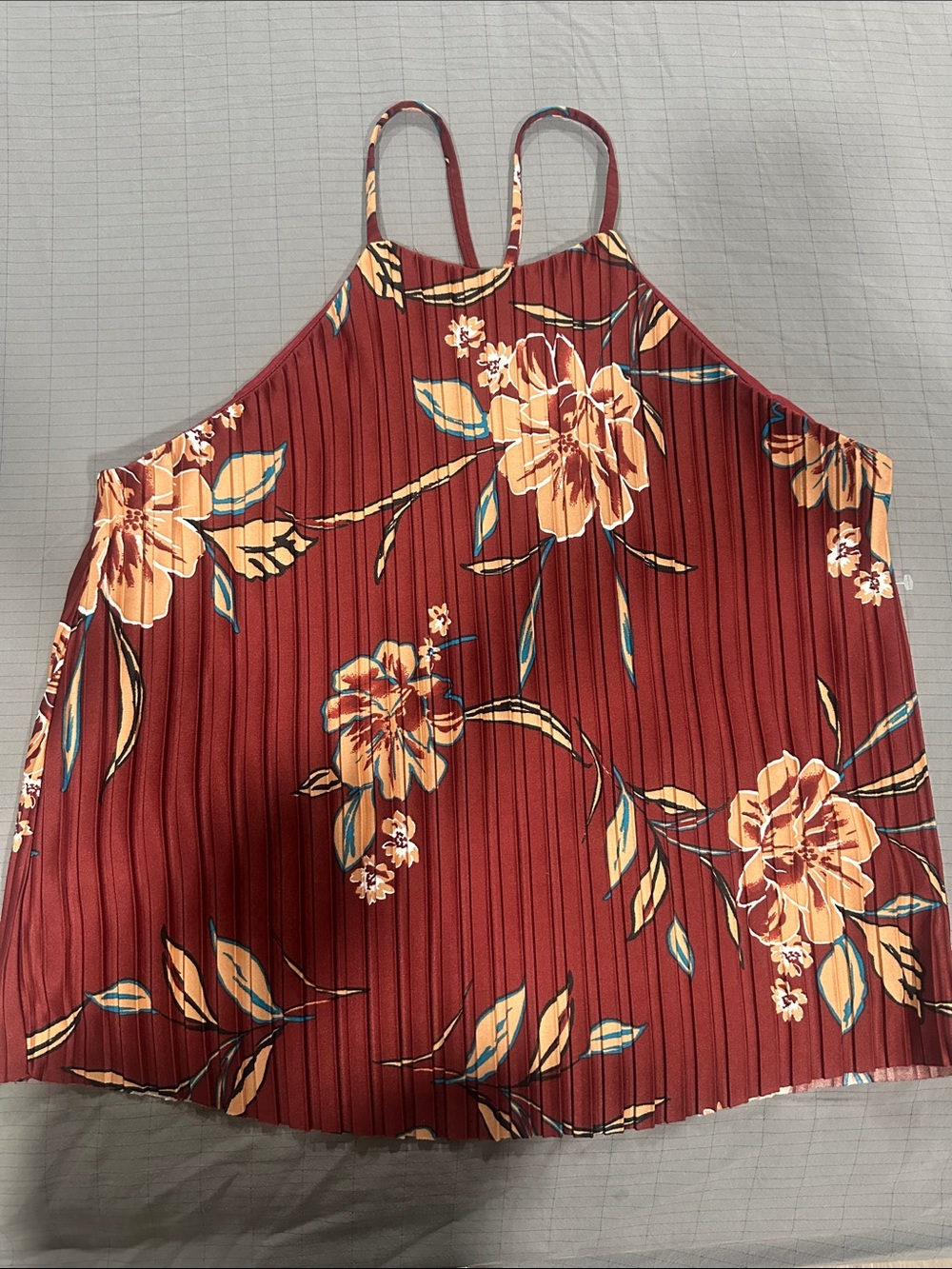 Leith Floral Pleated Halter Tank Top - Rust
